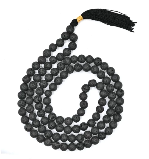 Χειροποίητο Mala Διαλογισμού από 108 λίθους Μαύρης Λάβας (Lavastone)