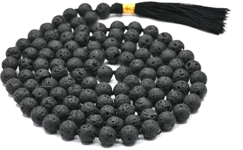 Χειροποίητο Mala Διαλογισμού από 108 λίθους Μαύρης Λάβας (Lavastone)