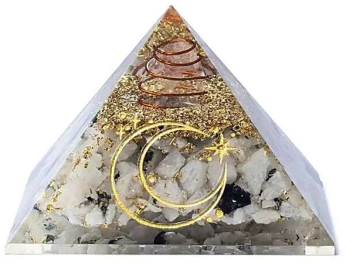 Πυραμίδα Οργονίτη Moonstone Healing Crystals με Λίθους Φεγγαρόπετρας 7,5cm