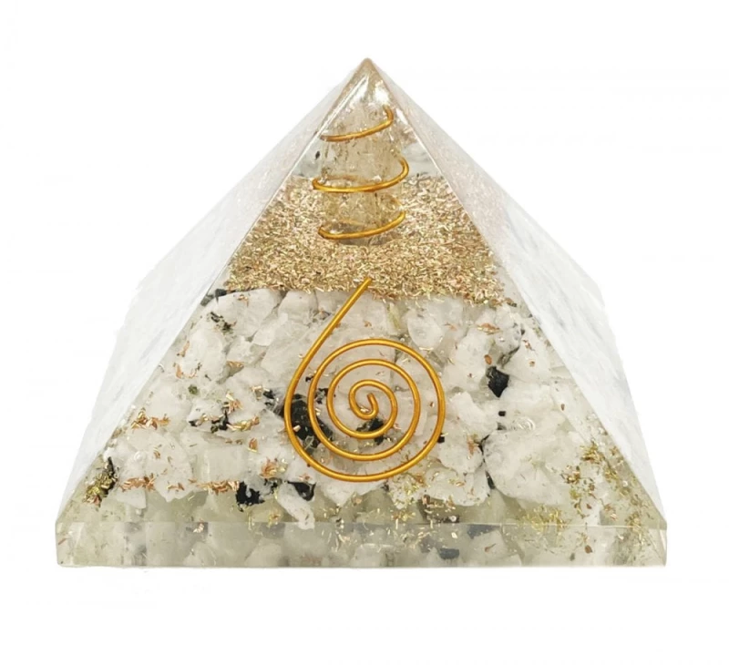 Πυραμίδα Οργονίτη Moonstone Healing Crystals με Λίθους Φεγγαρόπετρας 7,5cm