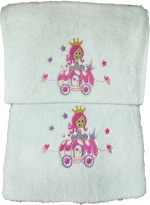 Πετσέτες σετ 2 τμχ λευκές με κέντημα Junior Joli princess car