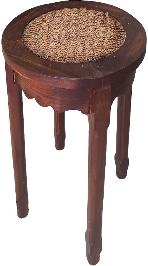 Τραπεζάκι βοηθητικό ξύλο/ψάθα 32x32x46cm καφέ