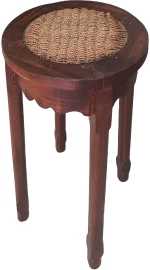 Τραπεζάκι βοηθητικό ξύλο/ψάθα 32x32x46cm καφέ