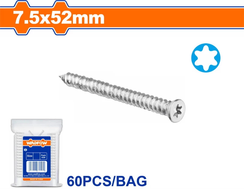 WADFOW Τσιμεντόβιδα TORX γαλβανιζέ 7.5 X 52 60 τεμάχια (WXSN912)