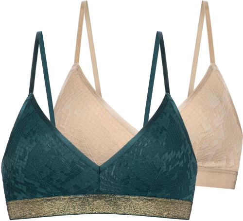 Γυναικεία Bralette Dorina - 1+1 ΔΩΡΟ - Γεωμετρική Δαντέλα - Πράσινο - Μπεζ -  Polyamide - Regular Fit
