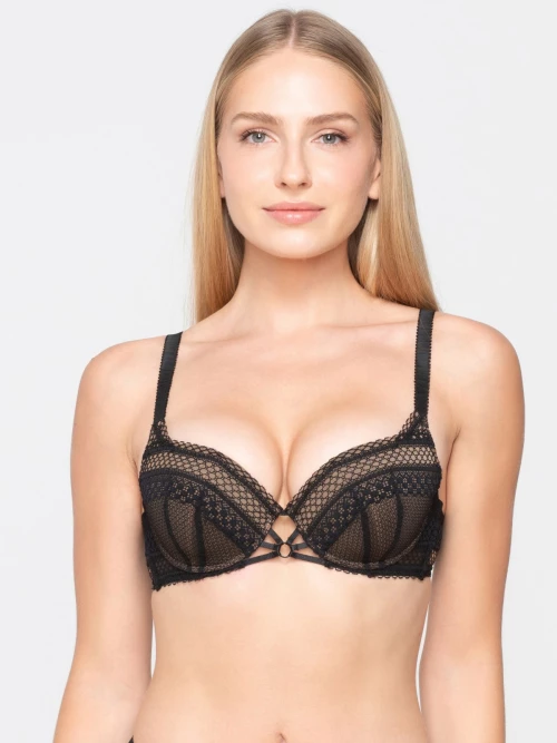 Γυναικείο Σουτιέν Balconette Luna Claire - Μαύρο - Δαντέλα - Cup D - Polyamide - Regular Fit