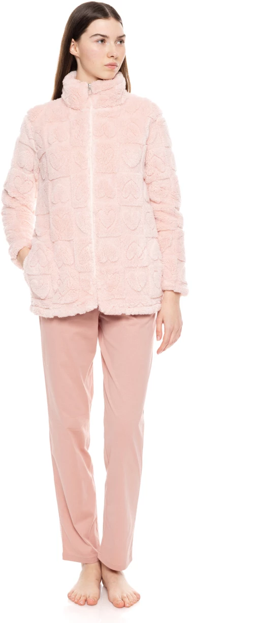 Γυναικεία Ρόμπα Pink Label - Baby Pink - Fleece Ζακέτα - Polyester - Regular Fit