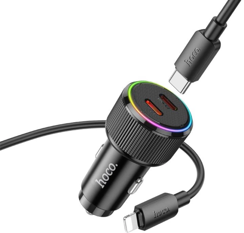 HOCO NZ14B ΦΟΡΤΙΣΤΗΣ ΑΥΤΟΚΙΝΗΤΟΥ TYPE-C ΣΕ LIGHTNING, GUERRERO PD50W , 2 ΘΥΡΕΣ , ΜΑΥΡΟΣ