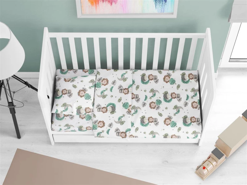 Σεντόνια Εμπριμέ Σετ 3 τεμ bebe Lion 534 120X160 Green 100%  Cotton