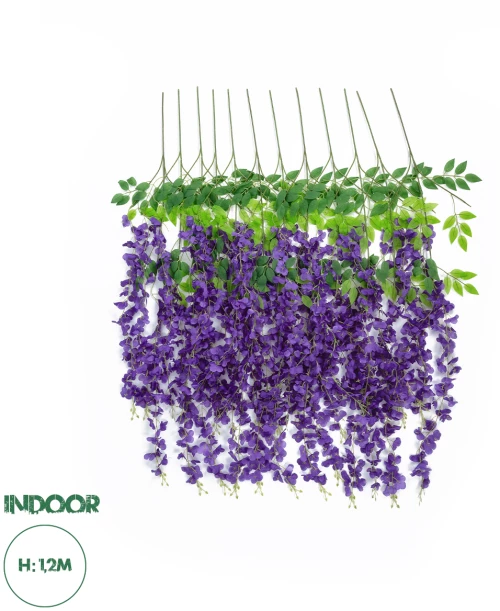 GloboStar® Artificial Garden VIOLET WISTERIA FLOWER BRANCH 21509 Σετ 12 Τεχνητά Διακοσμητικά κλαδιά Βιστέριας Βιολετί Φ45 x Υ120cm