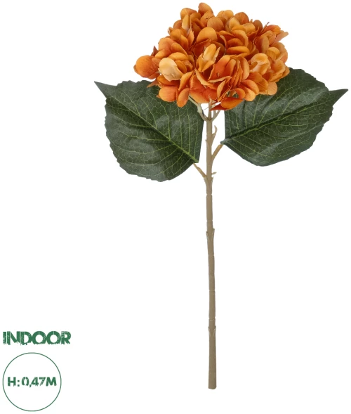 GloboStar® Artificial Garden ORANGE HYDRANGEA BRANCH 21179 Τεχνητό Διακοσμητικό Κλαδί Ορτανσίας Πορτοκαλί  Y47cm