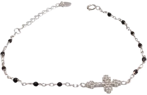 Γυναικείο βραχιόλι ασήμι 925 Prince silvero σε ασημι χρωμα ροζαριο με σταυρο 18A-BR1002-1