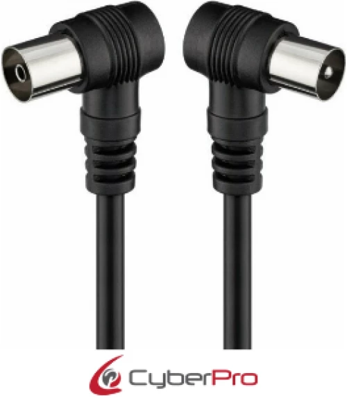 CYBERPRO CP-TVPAL015B-90, Καλώδιο Κεραίας M/F γωνιακό, 1,5 μέτρα, Μαύρο