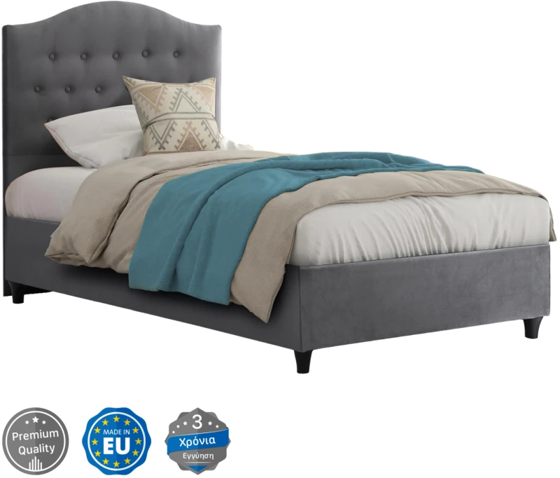 ΚΡΕΒΑΤΙ MALENA ΑΠΟ ΓΚΡΙ ΒΕΛΟΥΔΟ HM651.10 ΓΙΑ ΣΤΡΩΜΑ 90x200 εκ.