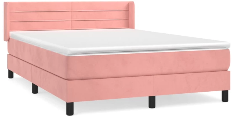 vidaXL Κρεβάτι Boxspring με Στρώμα Ροζ 140x200 εκ. Βελούδινο