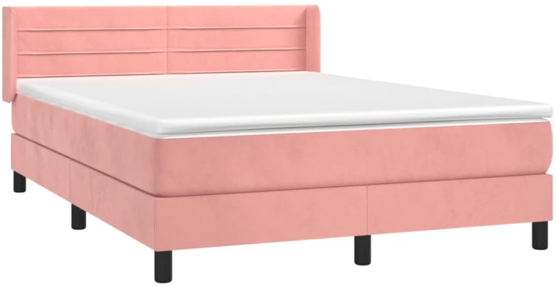 vidaXL Κρεβάτι Boxspring με Στρώμα Ροζ 140x200 εκ. Βελούδινο