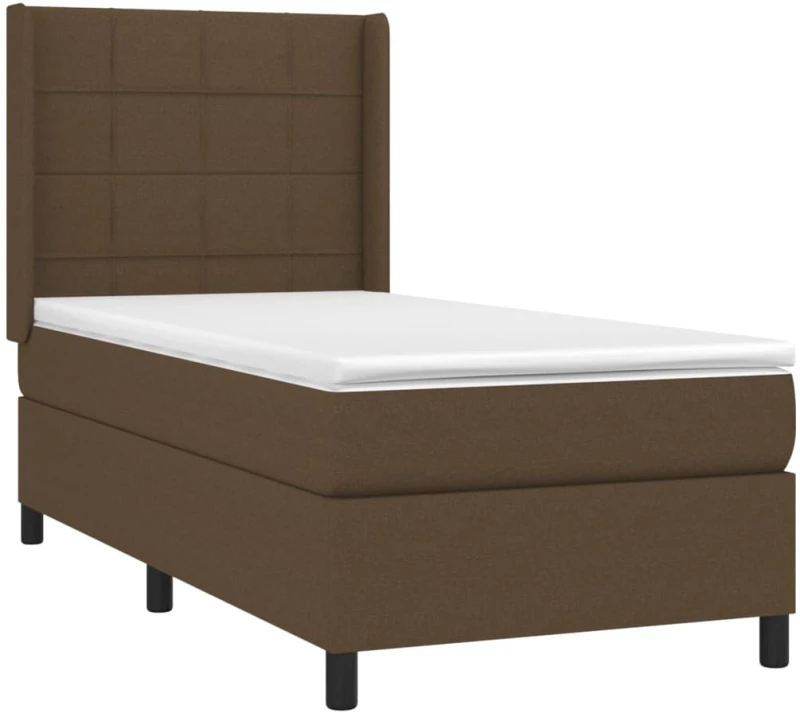 vidaXL Κρεβάτι Boxspring με Στρώμα Σκούρο Καφέ 90x190 εκ. Υφασμάτινο
