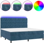 vidaXL Κρεβάτι Boxspring με Στρώμα & LED Σκ. Μπλε 200x200εκ. Βελούδινο