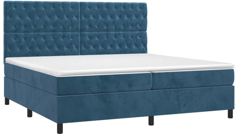 vidaXL Κρεβάτι Boxspring με Στρώμα & LED Σκ. Μπλε 200x200εκ. Βελούδινο