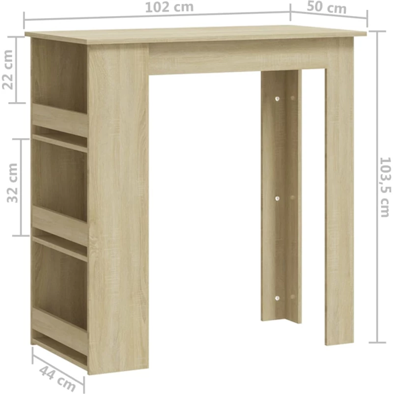 vidaXL Τραπέζι Μπαρ με Ράφια Sonoma Δρυς 102x50x103,5 εκ. Επεξ. Ξύλο