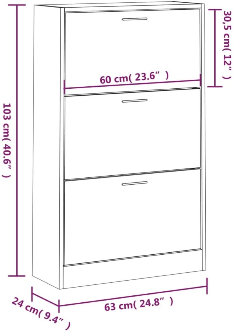 vidaXL Παπουτσοθήκη Γκρι Sonoma 63x24x103 εκ. από Επεξεργασμένο Ξύλο
