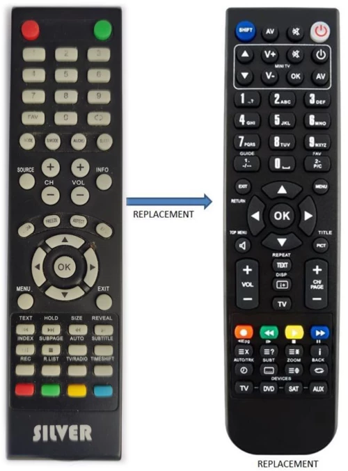 SILVER LED TV REPLACEMENT REMOTE CONTROL