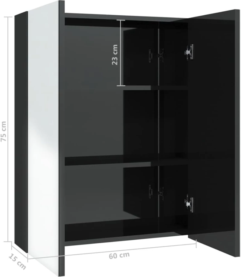 vidaXL Ντουλάπι Μπάνιου με Καθρέφτη 60x15x75 εκ. Λαμπερό Μαύρο από MDF