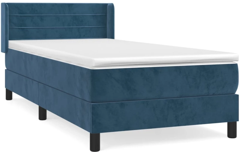 vidaXL Κρεβάτι Boxspring με Στρώμα Σκούρο Μπλε 90x200 εκ. Βελούδινο