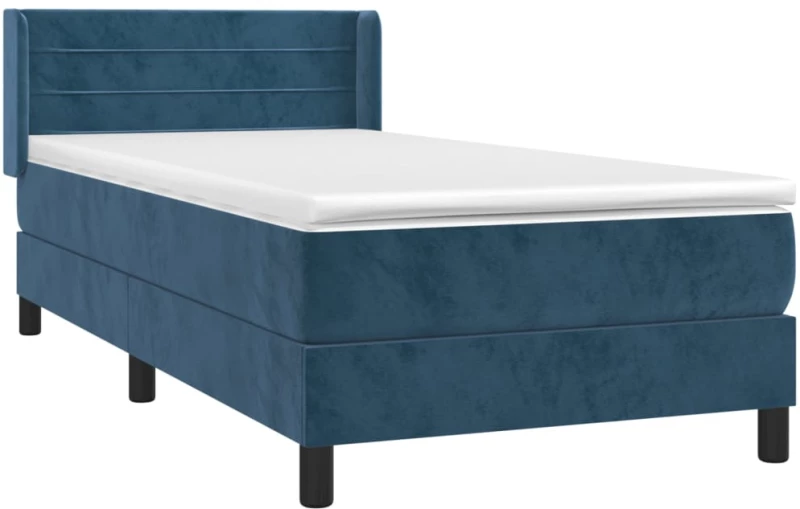 vidaXL Κρεβάτι Boxspring με Στρώμα Σκούρο Μπλε 90x200 εκ. Βελούδινο