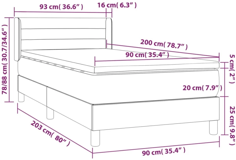 vidaXL Κρεβάτι Boxspring με Στρώμα Σκούρο Μπλε 90x200 εκ. Βελούδινο