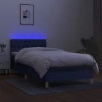 vidaXL Κρεβάτι Boxspring με Στρώμα & LED Μπλε 90x190 εκ. Υφασμάτινο