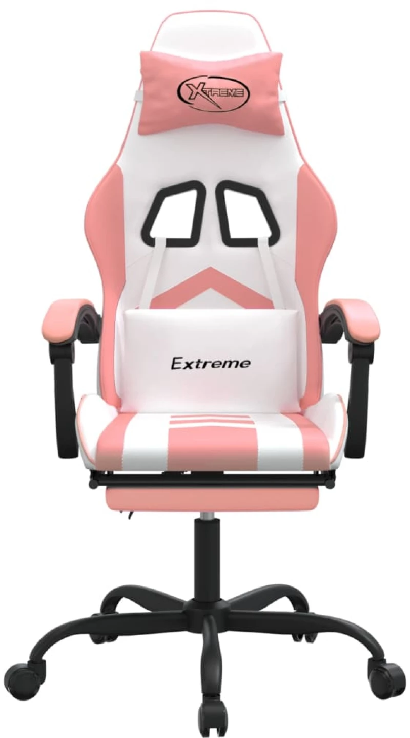 vidaXL Καρέκλα Gaming Περιστεφόμενη Υποπόδιο Λευκή & Ροζ Συνθ. Δέρμα