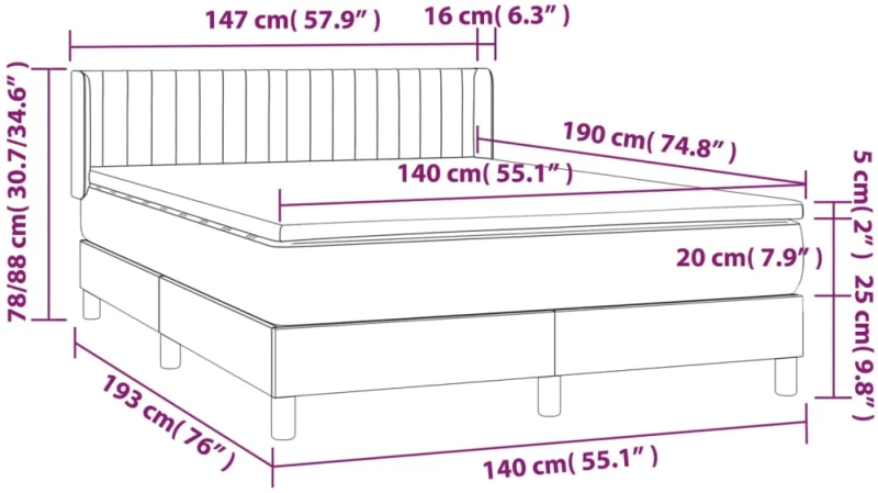 vidaXL Κρεβάτι Boxspring με Στρώμα Σκούρο Μπλε 140x190 εκ. Βελούδινο