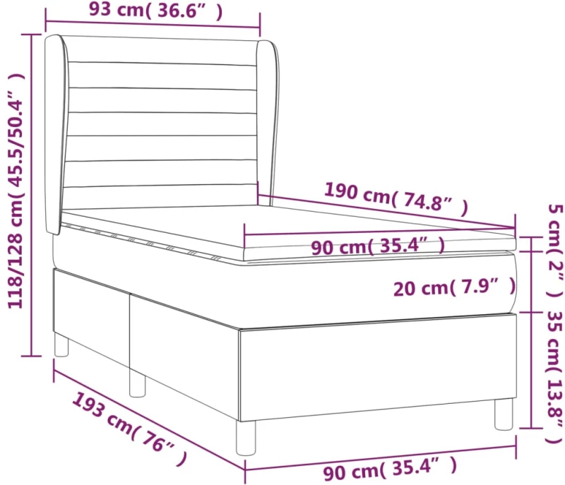 vidaXL Κρεβάτι Boxspring με Στρώμα Σκούρο Μπλε 90x190 εκ. Βελούδινο