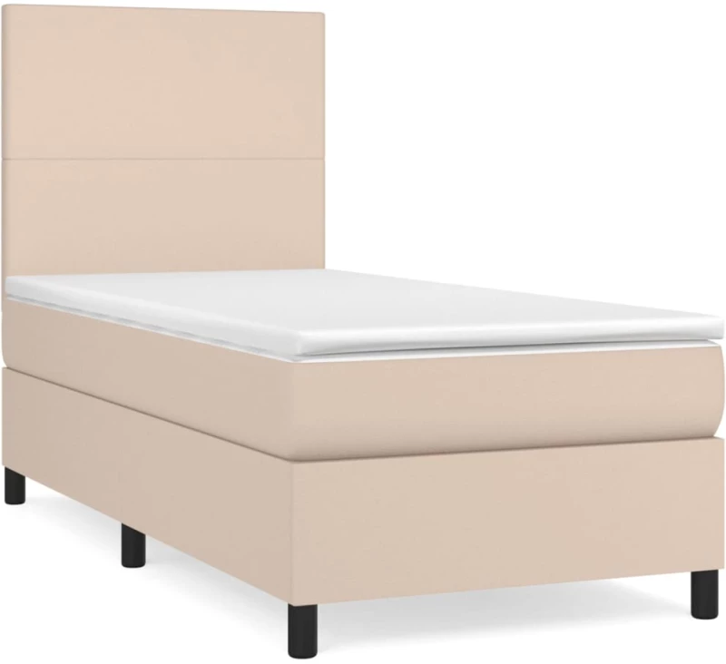 vidaXL Κρεβάτι Boxspring με Στρώμα Καπουτσίνο 90x200εκ.από Συνθ. Δέρμα