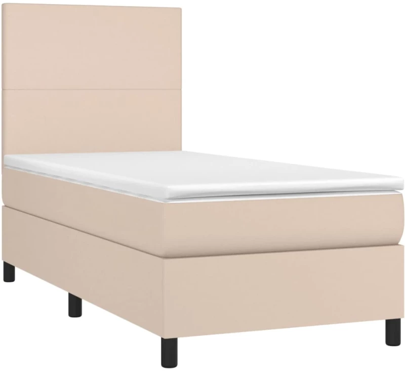 vidaXL Κρεβάτι Boxspring με Στρώμα Καπουτσίνο 90x200εκ.από Συνθ. Δέρμα