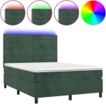 vidaXL Κρεβάτι Boxspring με Στρώμα & LED Σκ. Πράσινο 140x200εκ Βελούδο