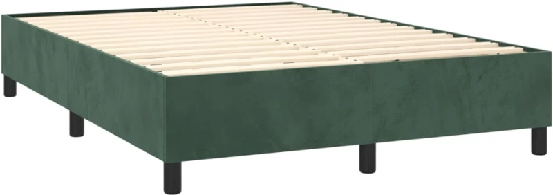 vidaXL Κρεβάτι Boxspring με Στρώμα & LED Σκ. Πράσινο 140x200εκ Βελούδο