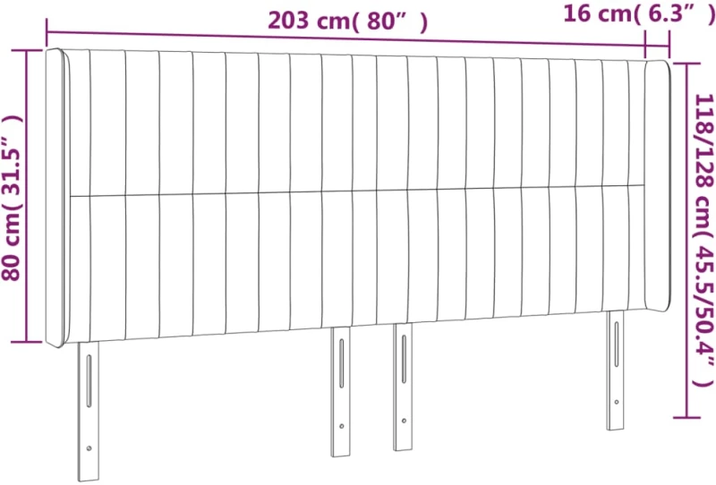vidaXL Κεφαλάρι Κρεβατιού LED Σκούρο Πράσινο 203x16x118/128 εκ