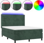 vidaXL Κρεβάτι Boxspring με Στρώμα & LED Σκ. Πράσινο 140x200εκ Βελούδο