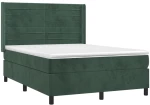 vidaXL Κρεβάτι Boxspring με Στρώμα & LED Σκ. Πράσινο 140x200εκ Βελούδο