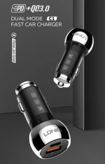 LDNIO φορτιστής αυτοκινήτου C1 με καλώδιο, USB & USB-C, 38W PD, μαύρος