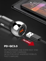 LDNIO φορτιστής αυτοκινήτου C1 με καλώδιο, USB & USB-C, 38W PD, μαύρος