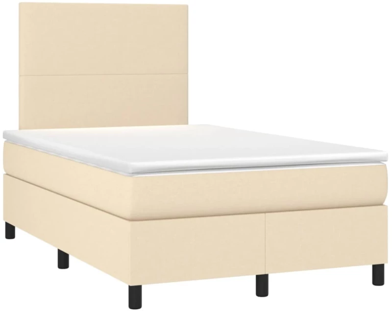 vidaXL Κρεβάτι Boxspring με Στρώμα & LED Κρεμ 120x190 εκ. Υφασμάτινο
