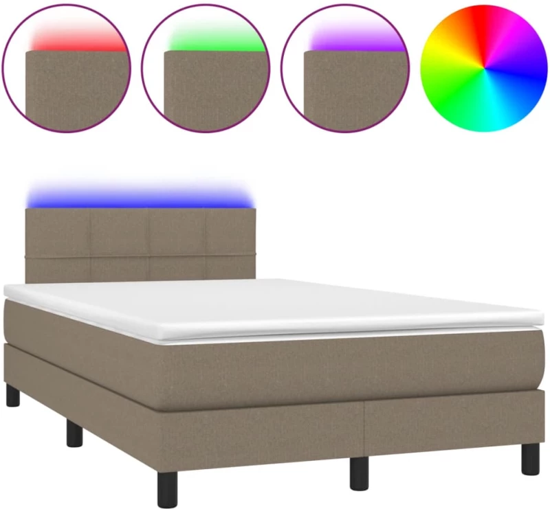 vidaXL Κρεβάτι Boxspring με Στρώμα & LED Taupe 120x190 εκ. Υφασμάτινο