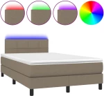 vidaXL Κρεβάτι Boxspring με Στρώμα & LED Taupe 120x190 εκ. Υφασμάτινο