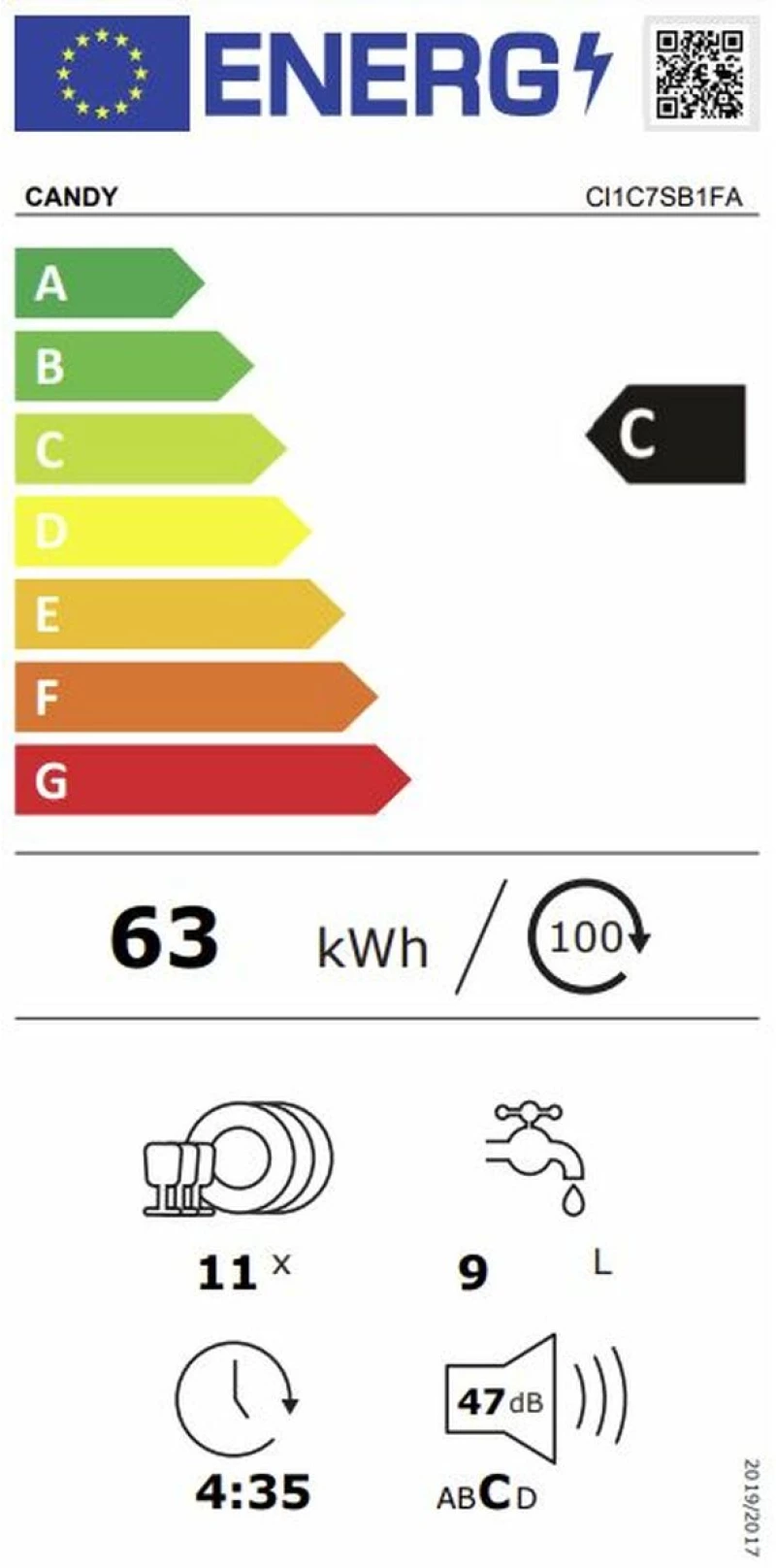 Πλυντήριο πιάτων Candy CI1C7SB1FA Ενσωματωμένο