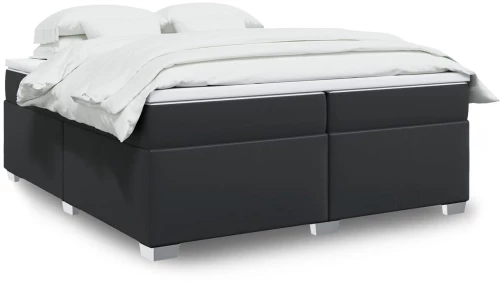 vidaXL Κρεβάτι Boxspring με Στρώμα Μαύρο 200x200 εκ. Συνθετικό Δέρμα