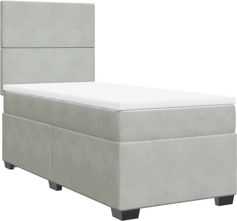 vidaXL Κρεβάτι Boxspring με Στρώμα Ανοιχτό Γκρι 100x200 εκ. Βελούδινο