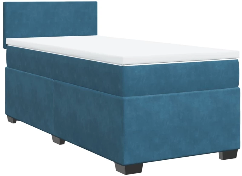 vidaXL Κρεβάτι Boxspring με Στρώμα Σκούρο Μπλε 100x200 εκ. Βελούδινο